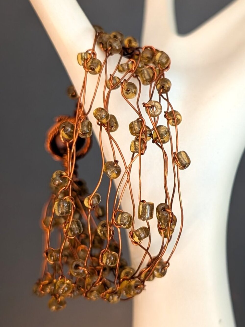 Copper wire and bead toggle closure bracelet
